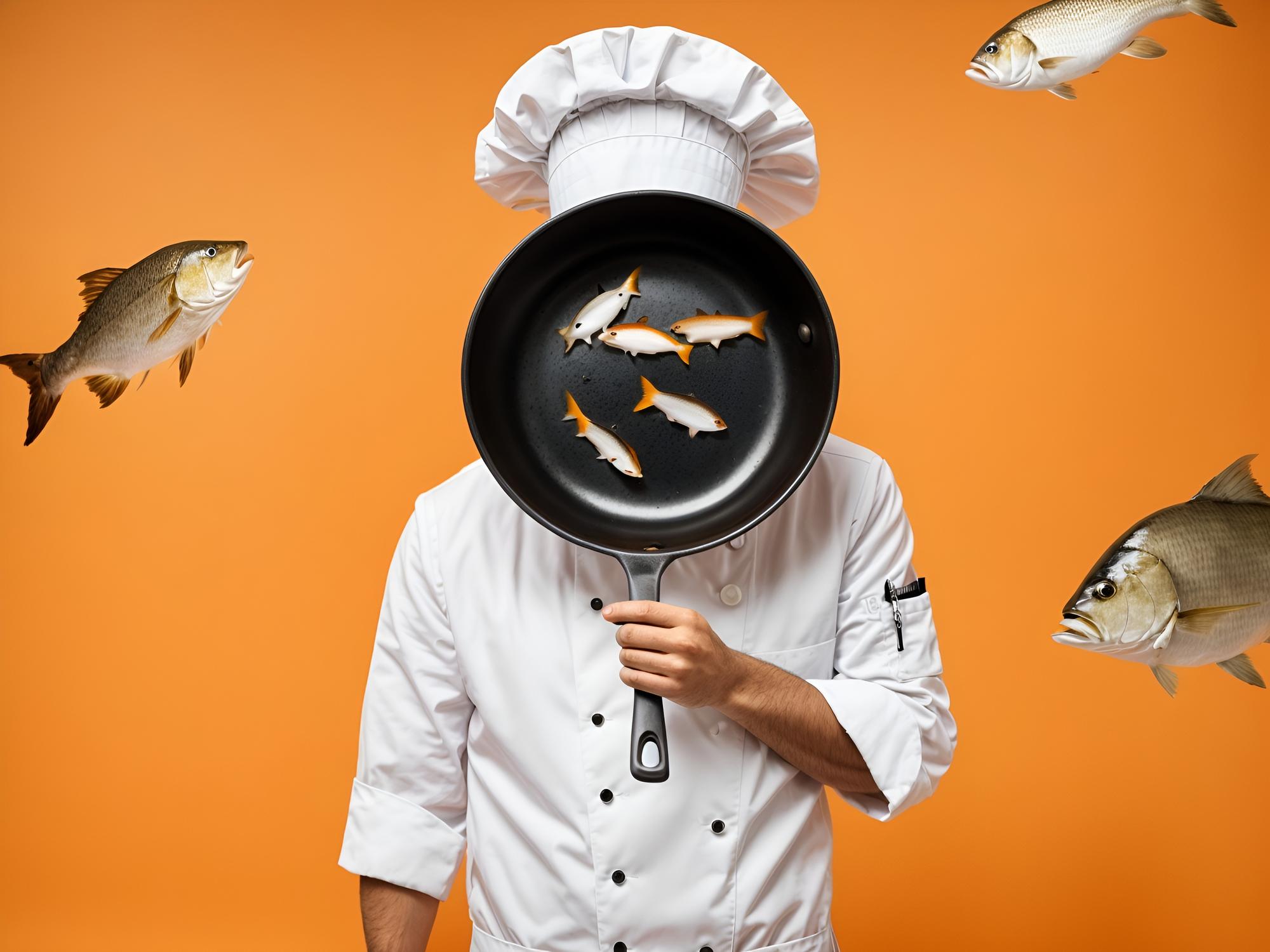 Participant searing fish over hot pan